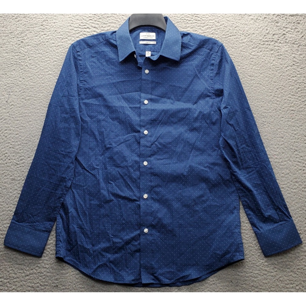 Lucky Brand Dress Shirt Men M Multi Polka Dot Slim Fit Collared Formal Button Up